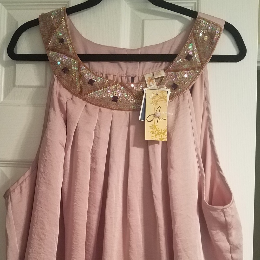 A Diva mauve tank top with beaded embellishment